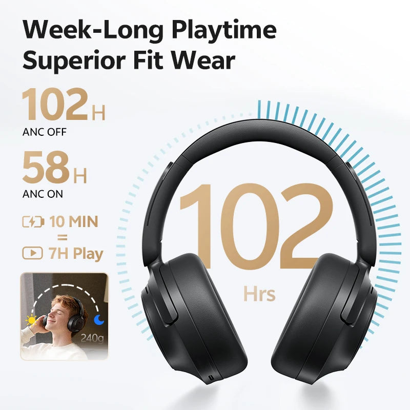 QCY H3S Over Ear Headphone HiRes LDAC Wireless ANC Earphone Bluetooth 6.0