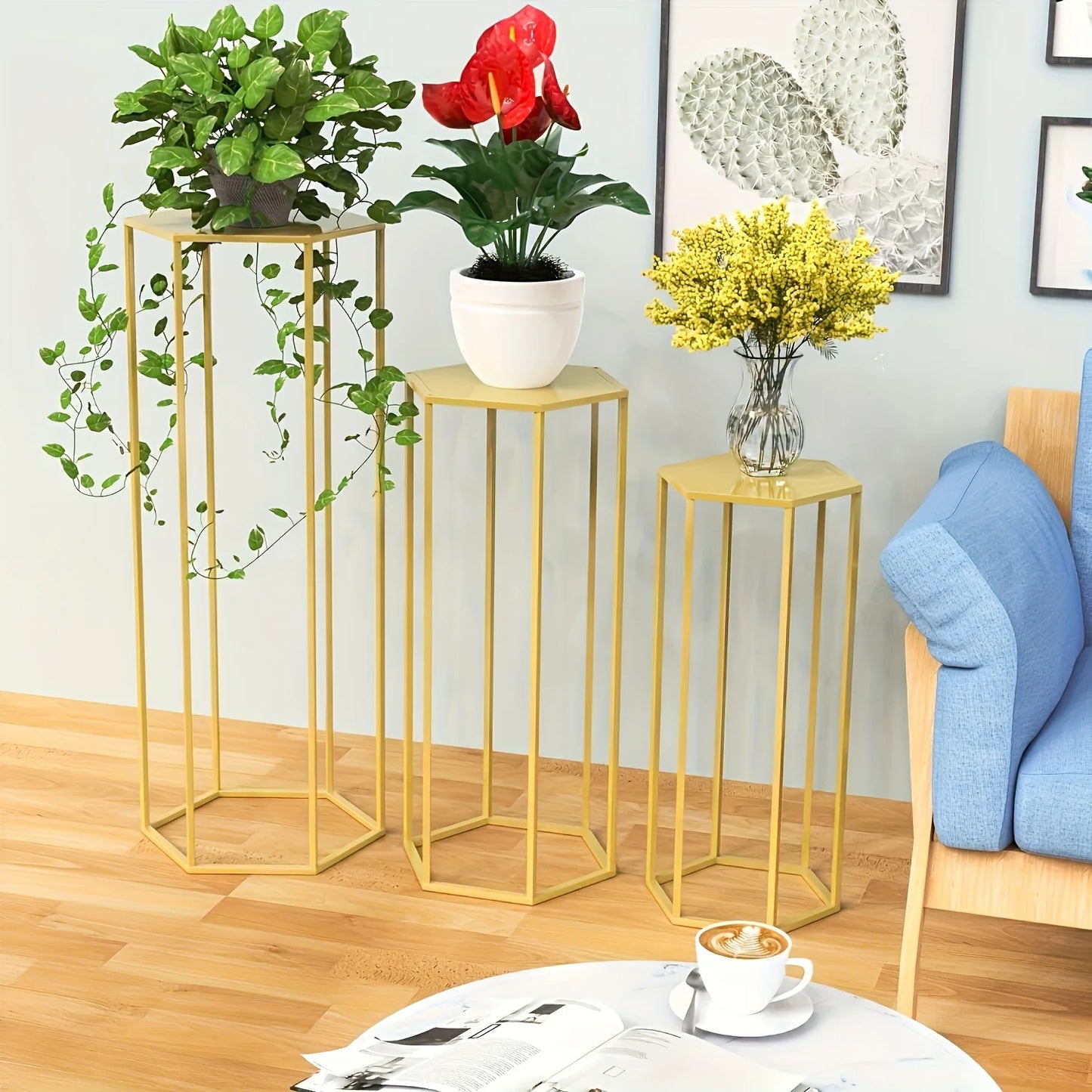 Function 3-Piece Metal Storage Rack Vase Display for Home Decor and Party Bouquets