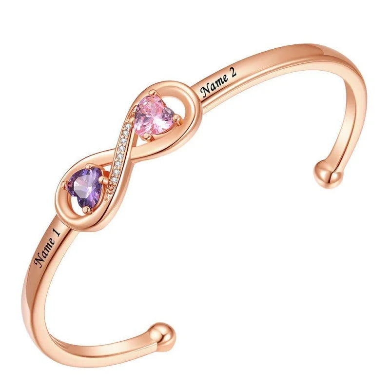 Custom Engraved Heart Birthstone Hand Copper Cuff Bracelet