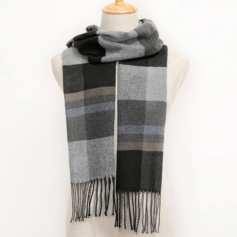 RUNMEICN Unisex Plaid Tassel Winter Scarf For Women Men