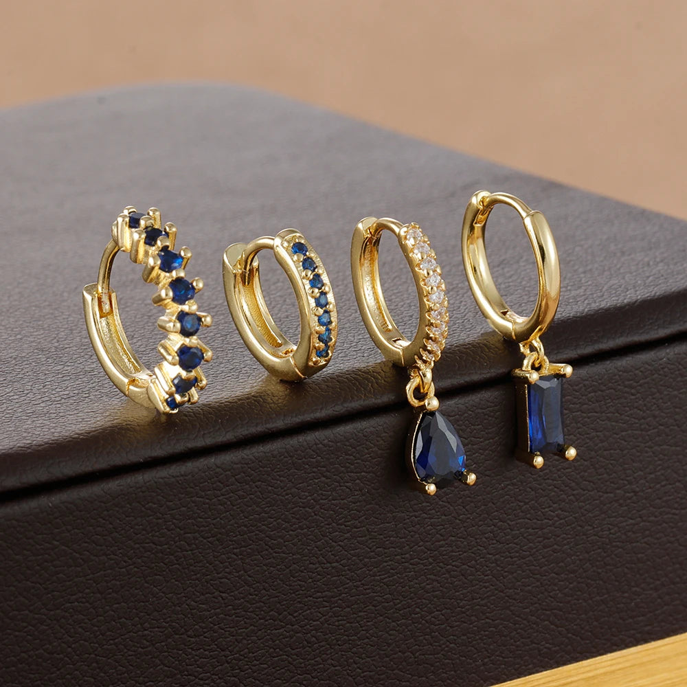 Korean Stainless Steel Zircon Water Drop Earrings Set for Women