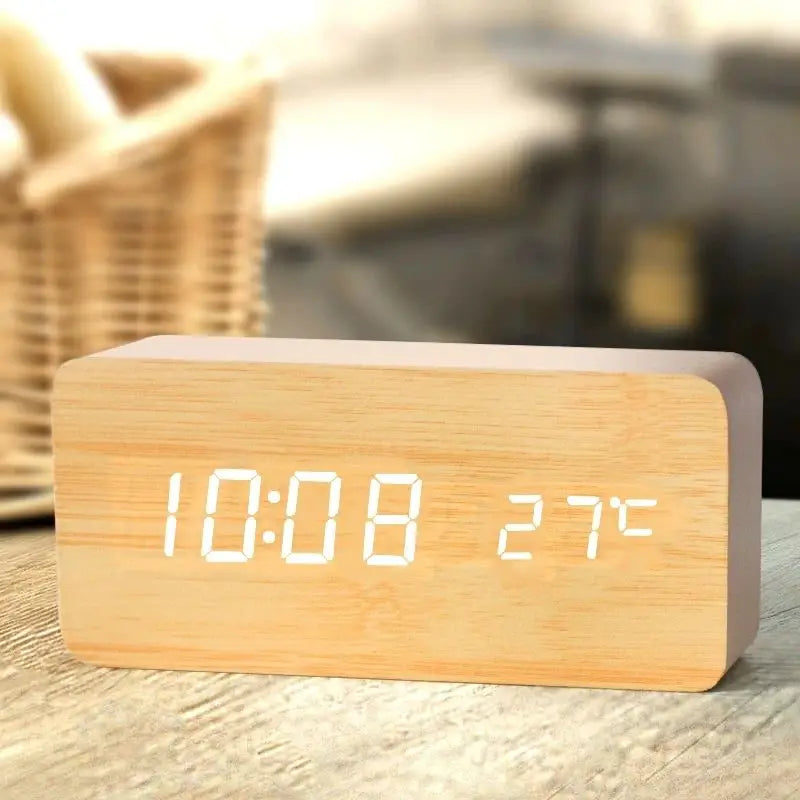 Niditon Wooden Digital Alarm Clock With Temperature Display