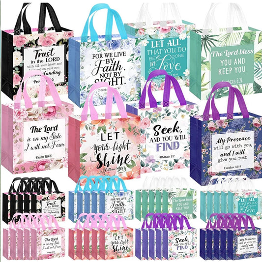 Bible Verse Gift Bags 32 Pack With Handles Nonwoven Christian Baptism Tote