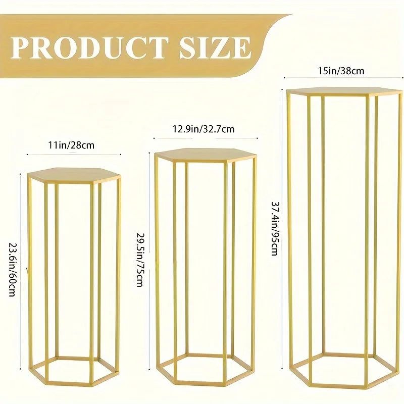 Function 3-Piece Metal Storage Rack Vase Display for Home Decor and Party Bouquets