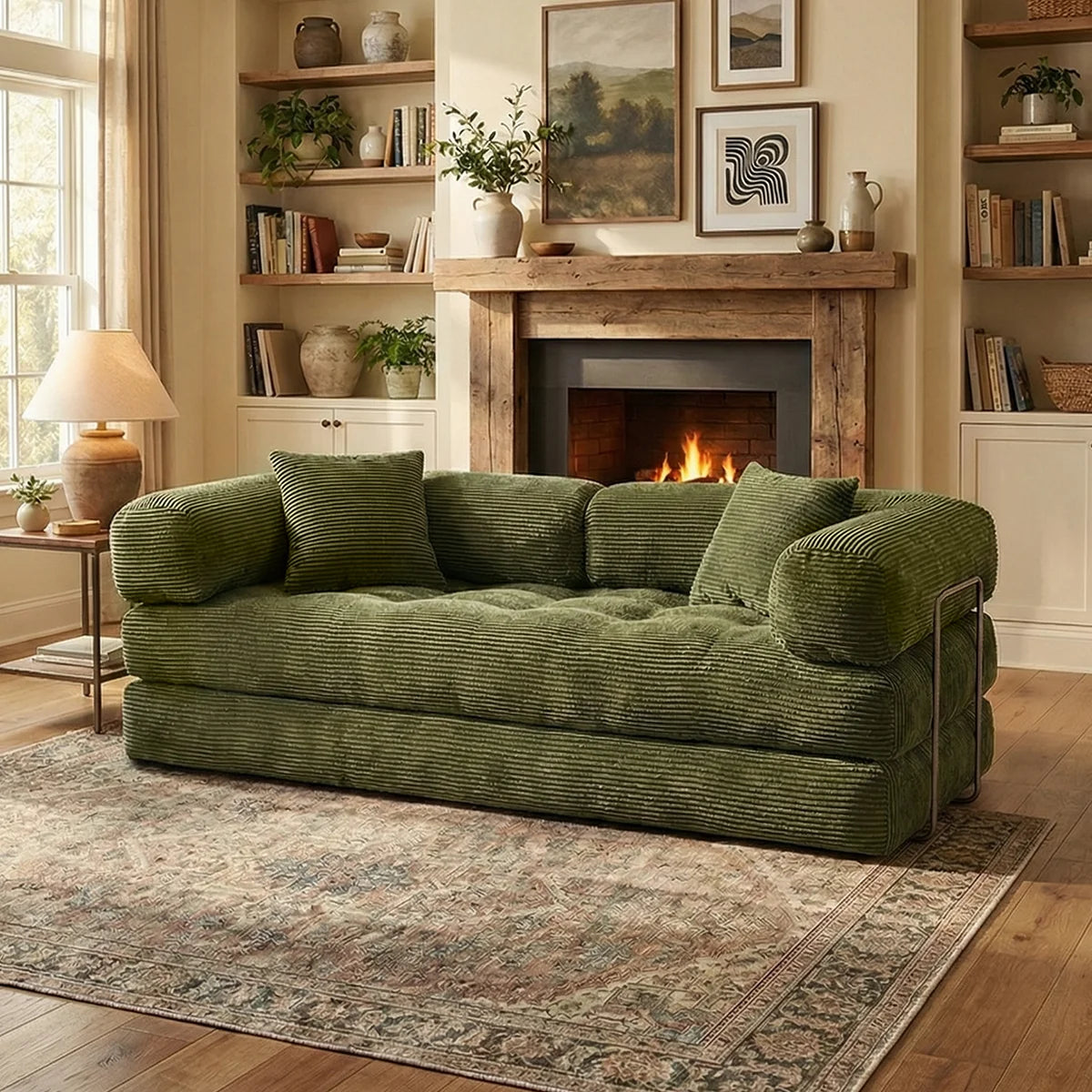 YQzyphyna Corduroy Futon Sofa Bed 4 In 1 Convertible Loveseat