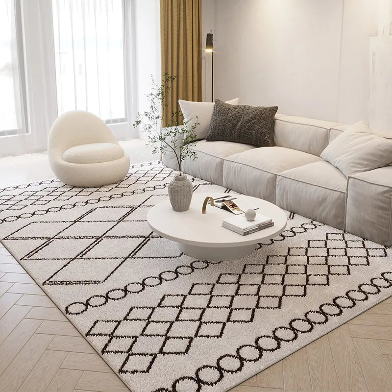 None Nordic Style Plush Carpet - Soft 100 Percent Polyester Geometric Abstract Rug For Living Room And Bedroom
